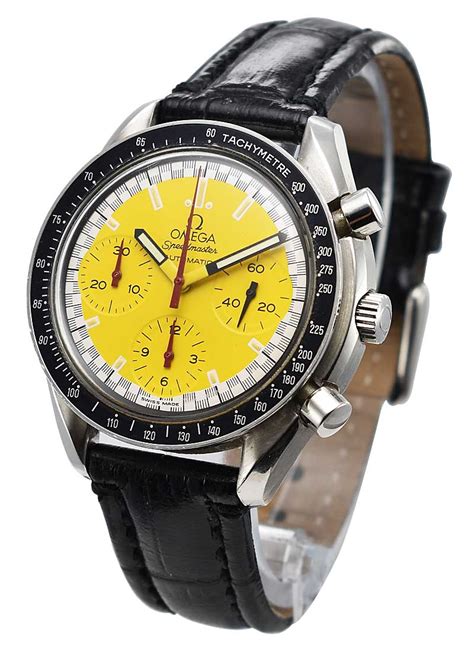 omega speedmaster yellow|Omega Speedmaster schumacher yellow.